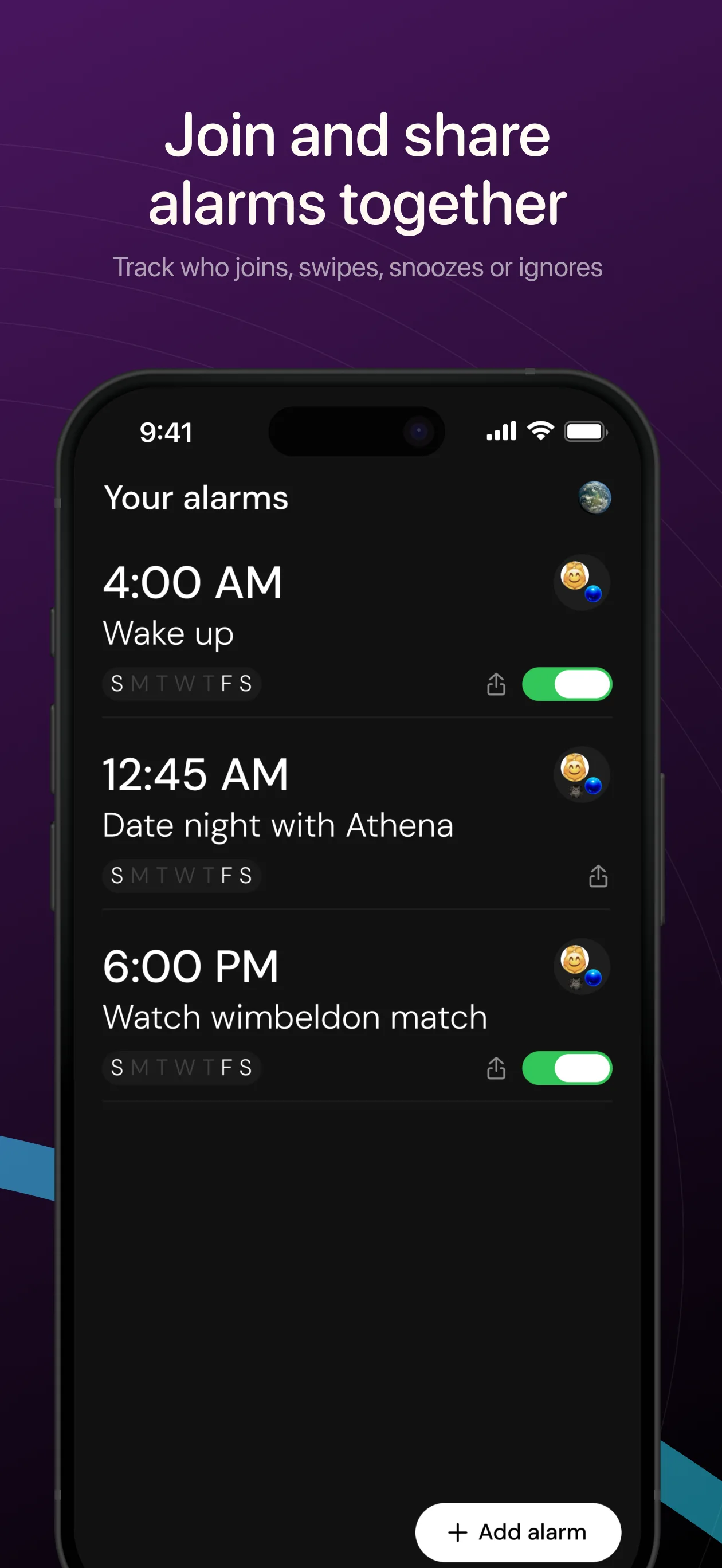 Timey shared alarms list